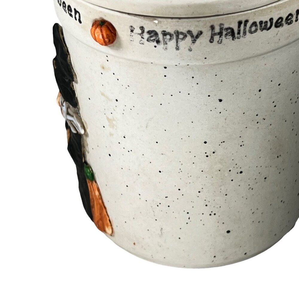Halloween Witch Ceramic Lidded Jar Candy Trinket Dish 3D Pumpkins Pottery - Picture 3 of 12